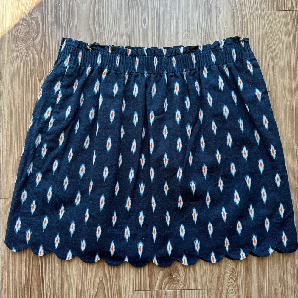 J. Crew Navy Patterned Scallop Hem Women's Skirt - Size 14